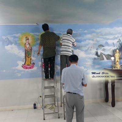 2 họa sĩ vẽ tranh tam thế phật